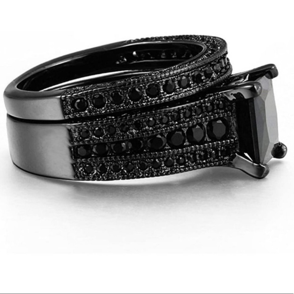 💍PRINCESS CUT BLACK SAPPHIRE 925 SILVER RING💍 - Picture 6 of 6